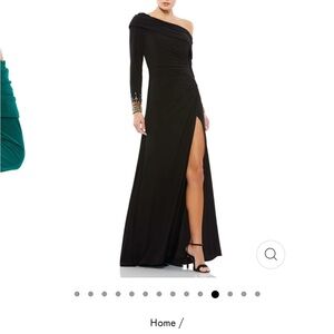 BEADED CUFF DROP SHOULDER FAUX WRAP GOWN